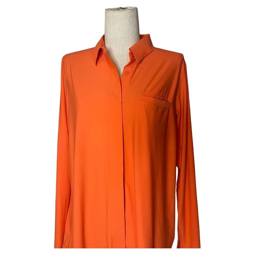 Athleta Orange Hidden Placket Button Front Long S… - image 5
